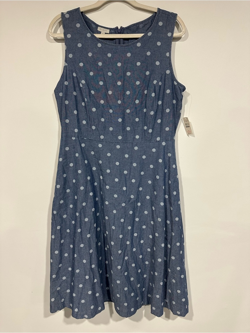 NWT Talbots Chambray Polka Dot A-line Fit & Flare Sleeveless Dress Women’s 12 - Picture 1 of 5